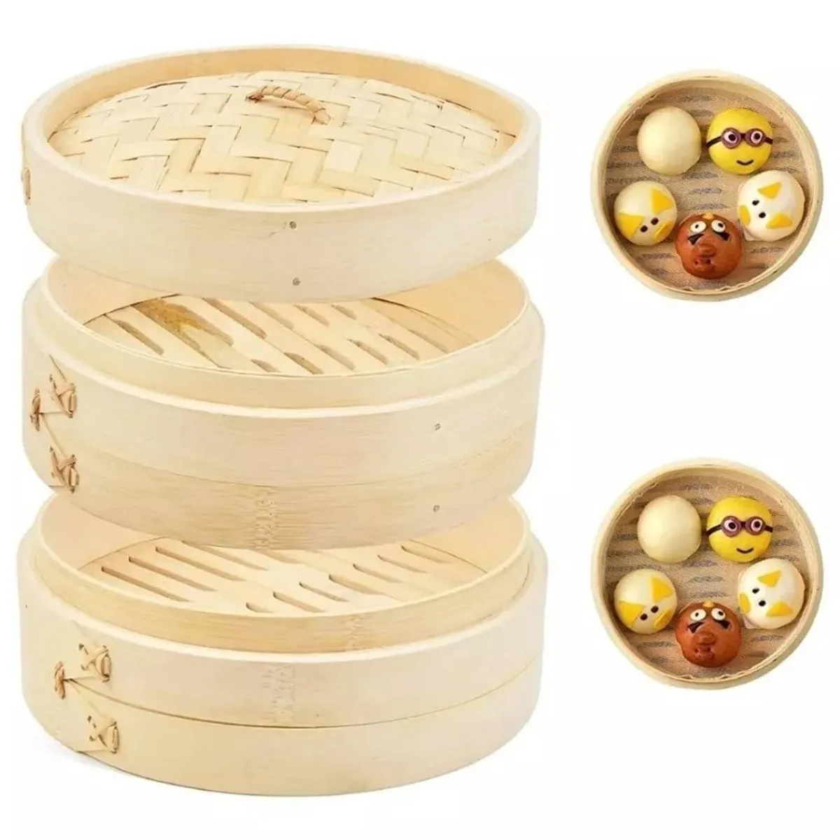 KUANGYE - Olla Vaporera De Bambú 2 Niveles Cocina A Vapor Bambu 28cm