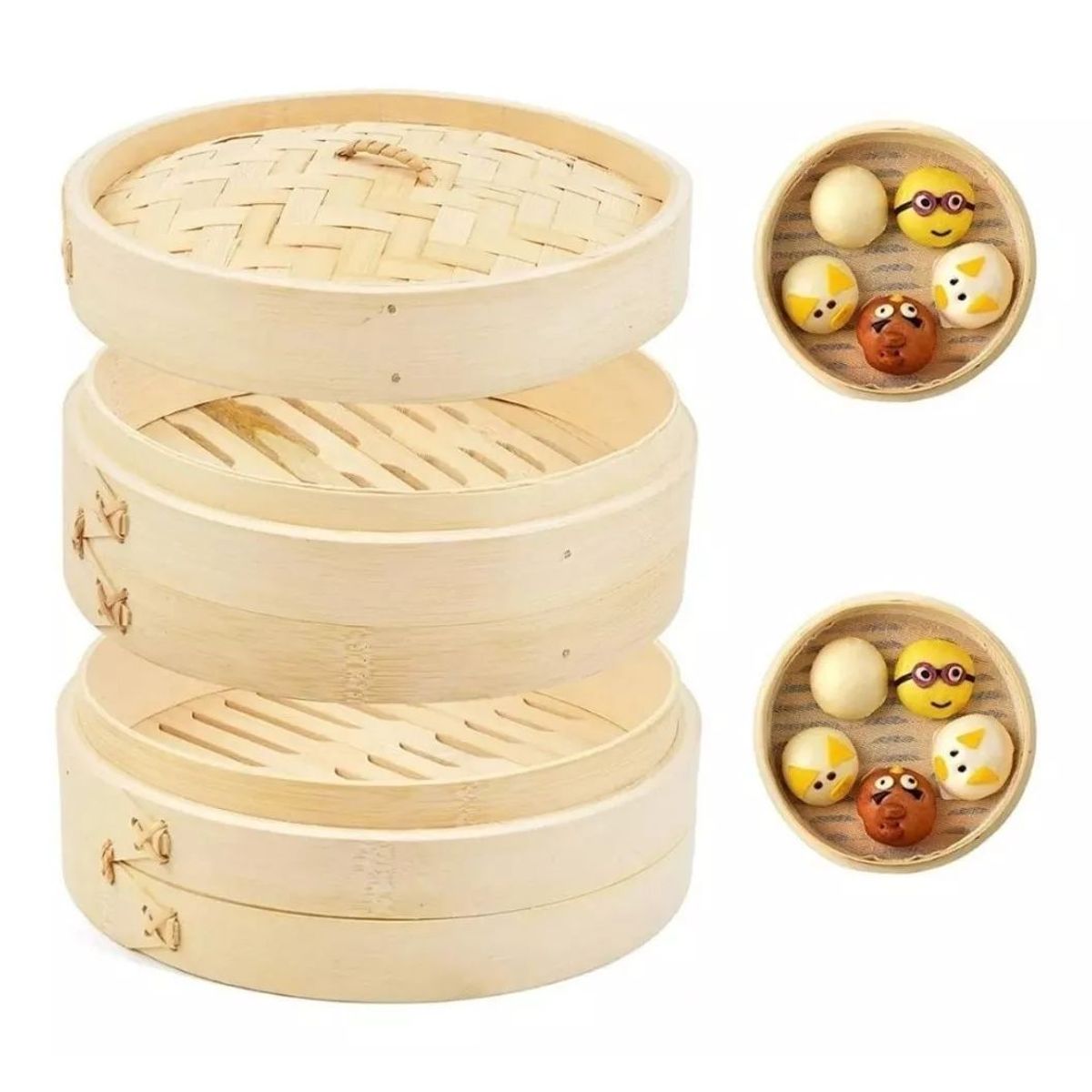 KUANGYE - Olla Vaporera De Bambú 2 Niveles Cocina A Vapor Bambu 28cm