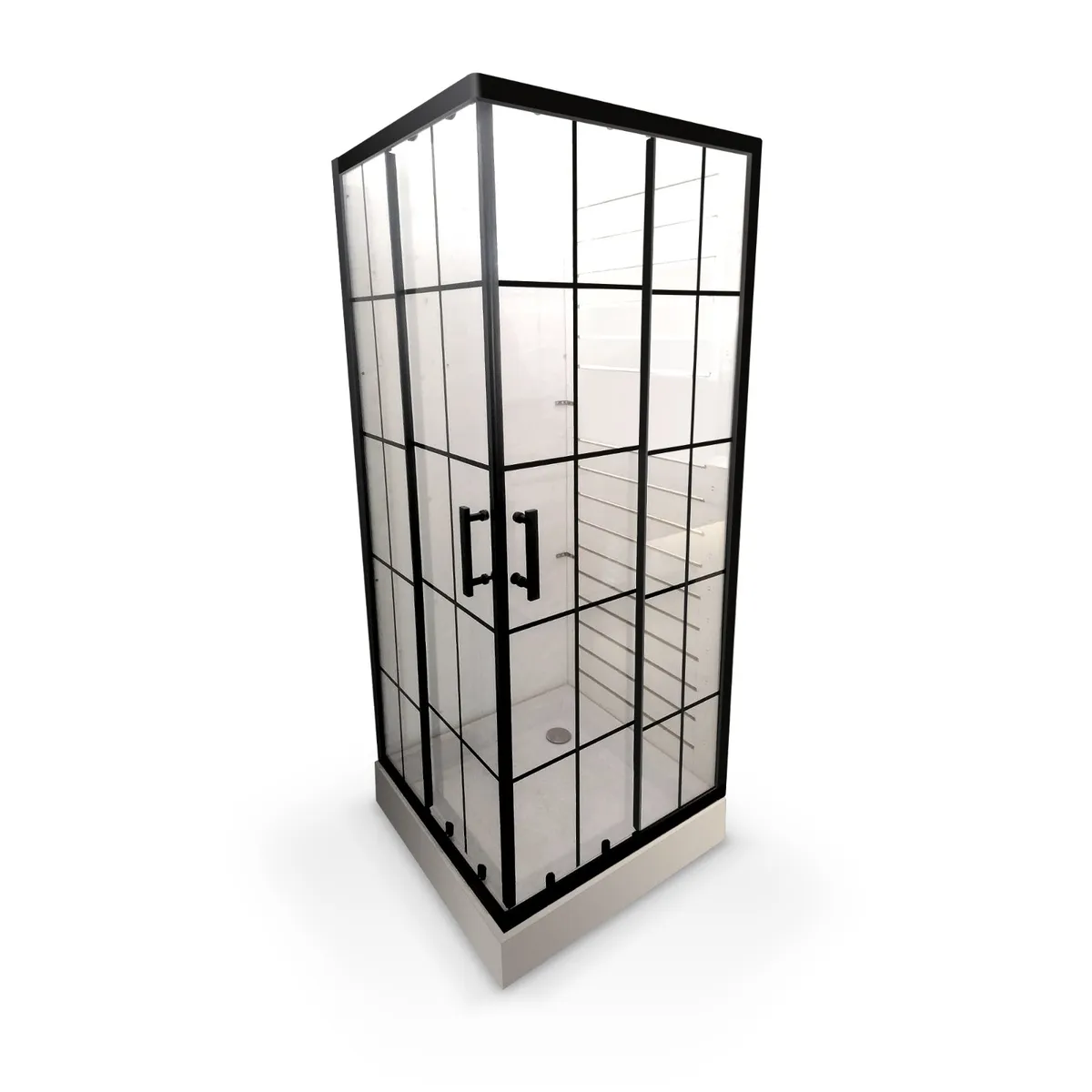 GENERICO - Showerdoor Diseño Cuadriculas Negras 70x70x195 + Receptaculo
