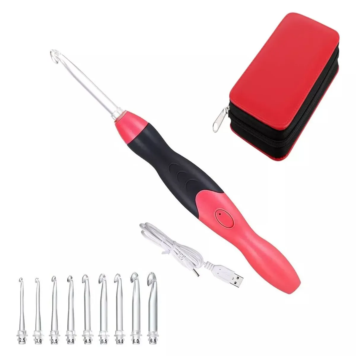 KUANGYE - Set De Crochet Con Luz Led 9 Cabezales Recargable Por Usb