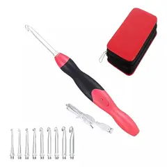 KUANGYE - Set De Crochet Con Luz Led 9 Cabezales Recargable Por Usb
