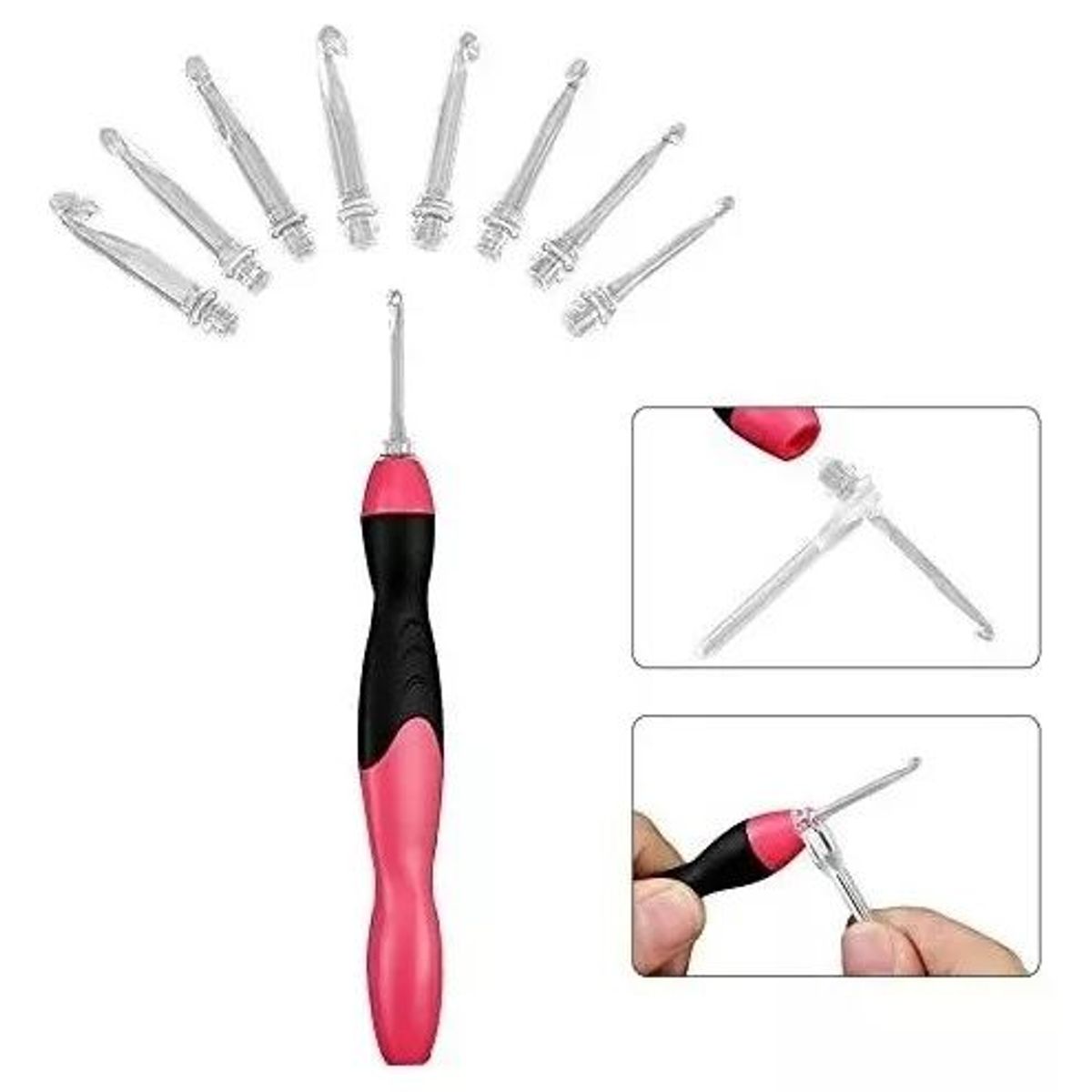 KUANGYE - Set De Crochet Con Luz Led 9 Cabezales Recargable Por Usb