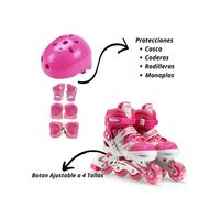 Patines Lineales Mas Protecciones Ajustables Talla S Fucsia