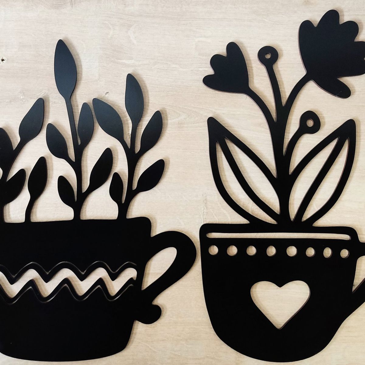 ELAB PROPIA - Set 3 Cuadros Decorativos Plantas en Tazas - Madera Fun Republic