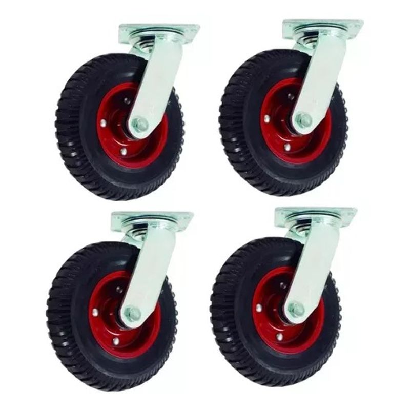 GENERICO - Set 4 Ruedas Carro Macizas Industrial Base 8 Pulgadas 329013