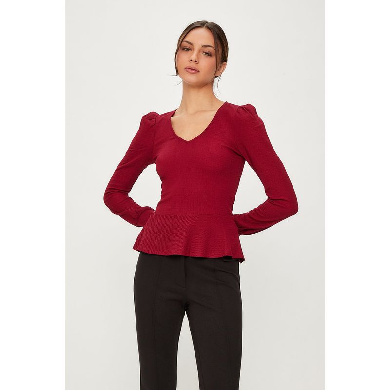 IO - Polera Manga Larga Burdeo Mujer Io