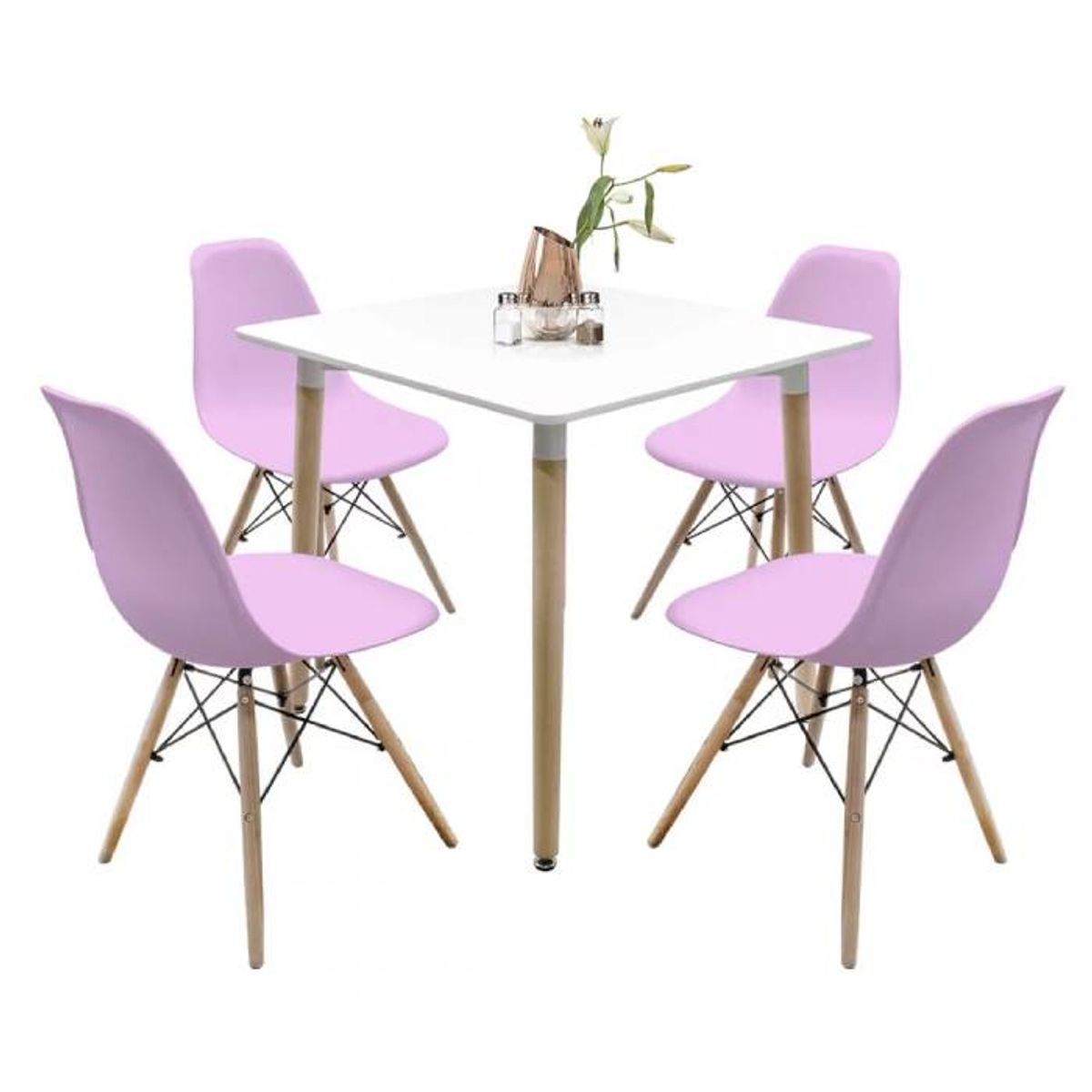 GENERICO - Comedor Eames blanco 4P Sillas Eames Rosa