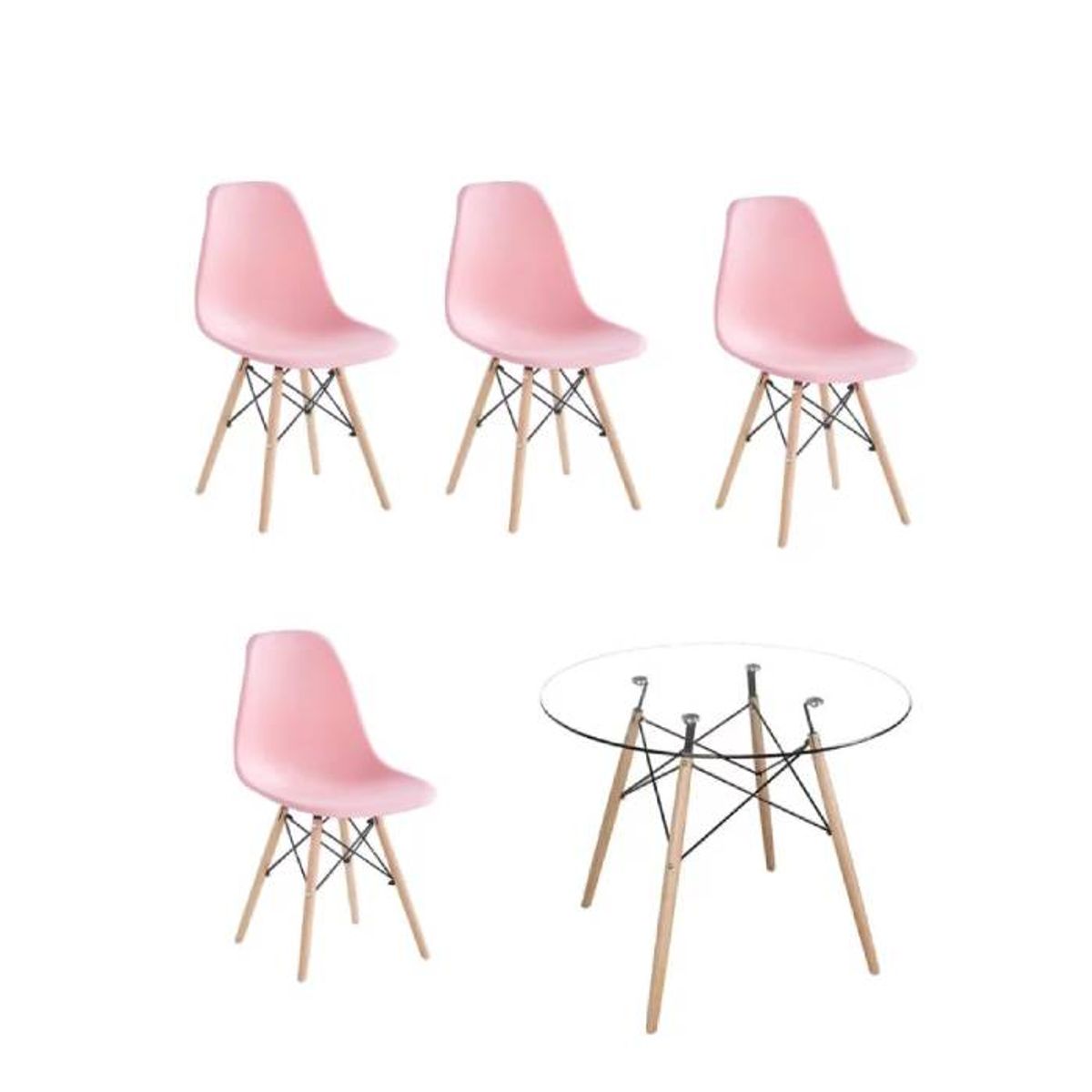 MOAD - Comedor Eames Round 4P Sillas Eames Rosa