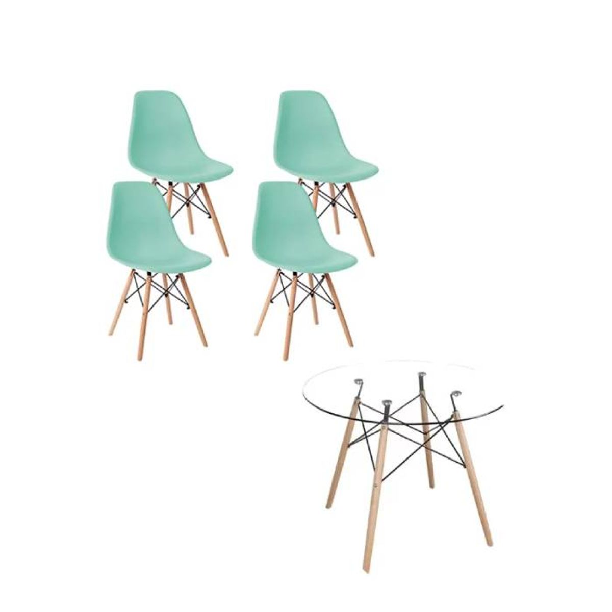 GENERICO - Comedor Eames Round 4P Sillas Eames Menta