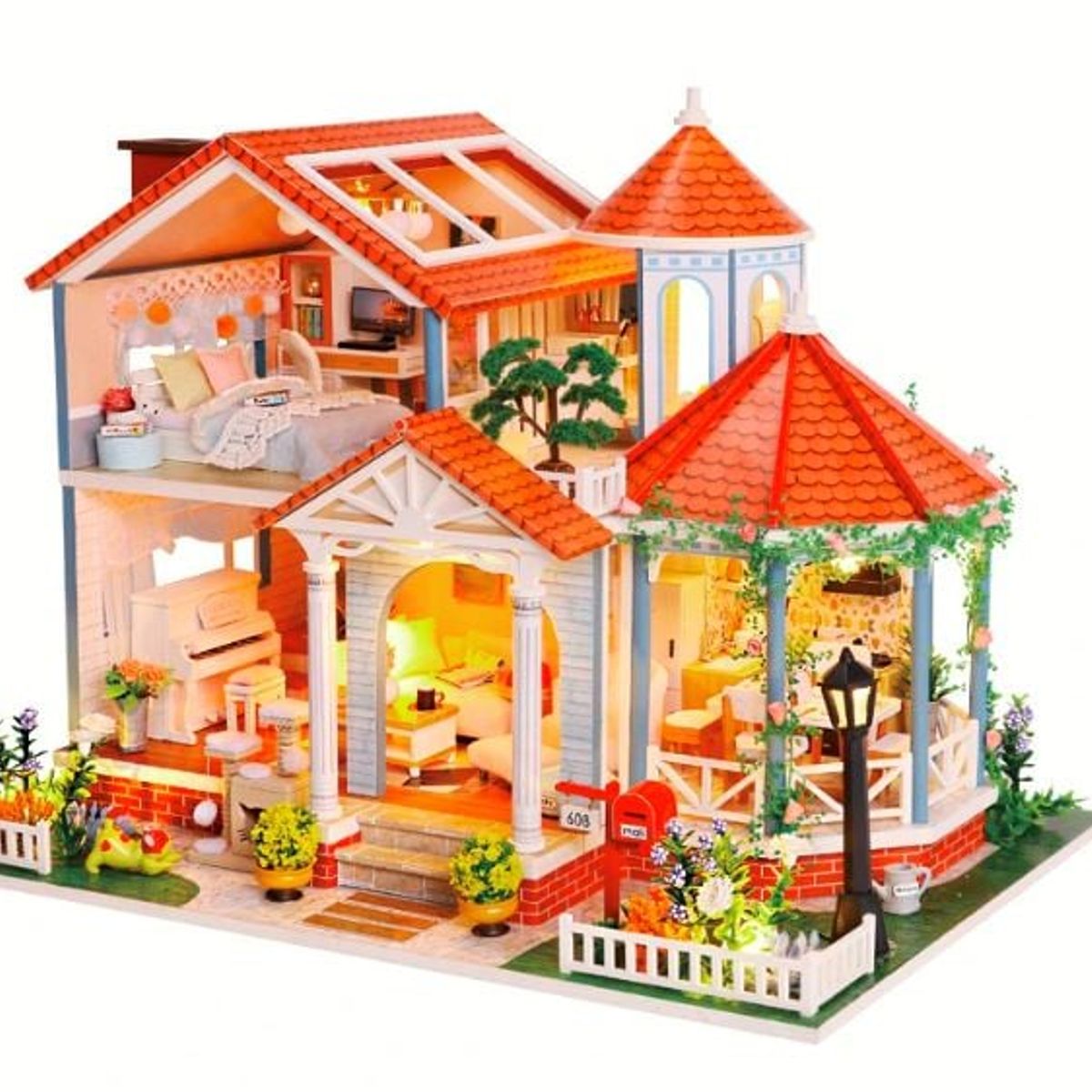GENERICO - Casa 3D para armar con techo rojo y esmalte de colores