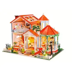 GENERICO - Casa 3D para armar con techo rojo y esmalte de colores