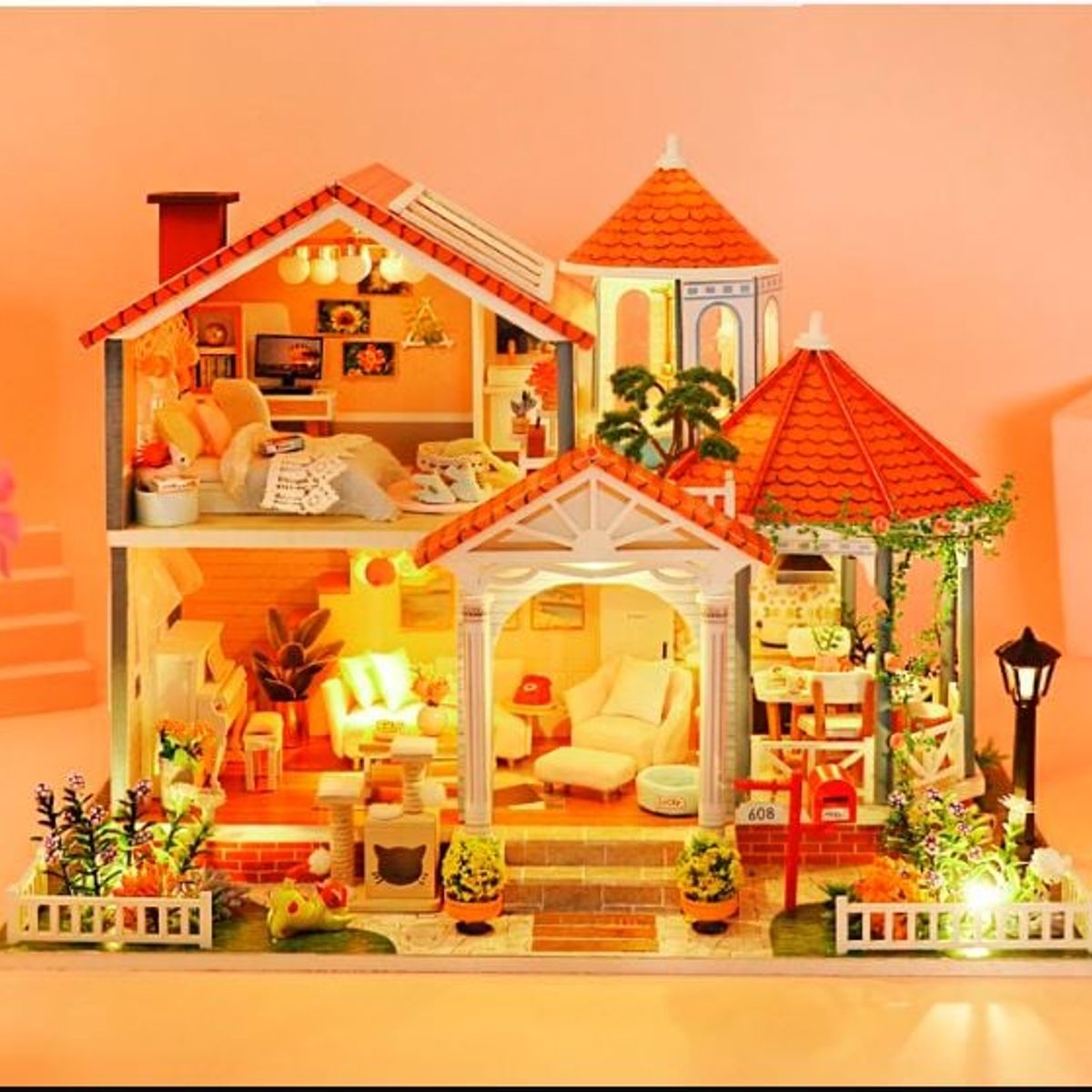 GENERICO - Casa 3D para armar con techo rojo y esmalte de colores