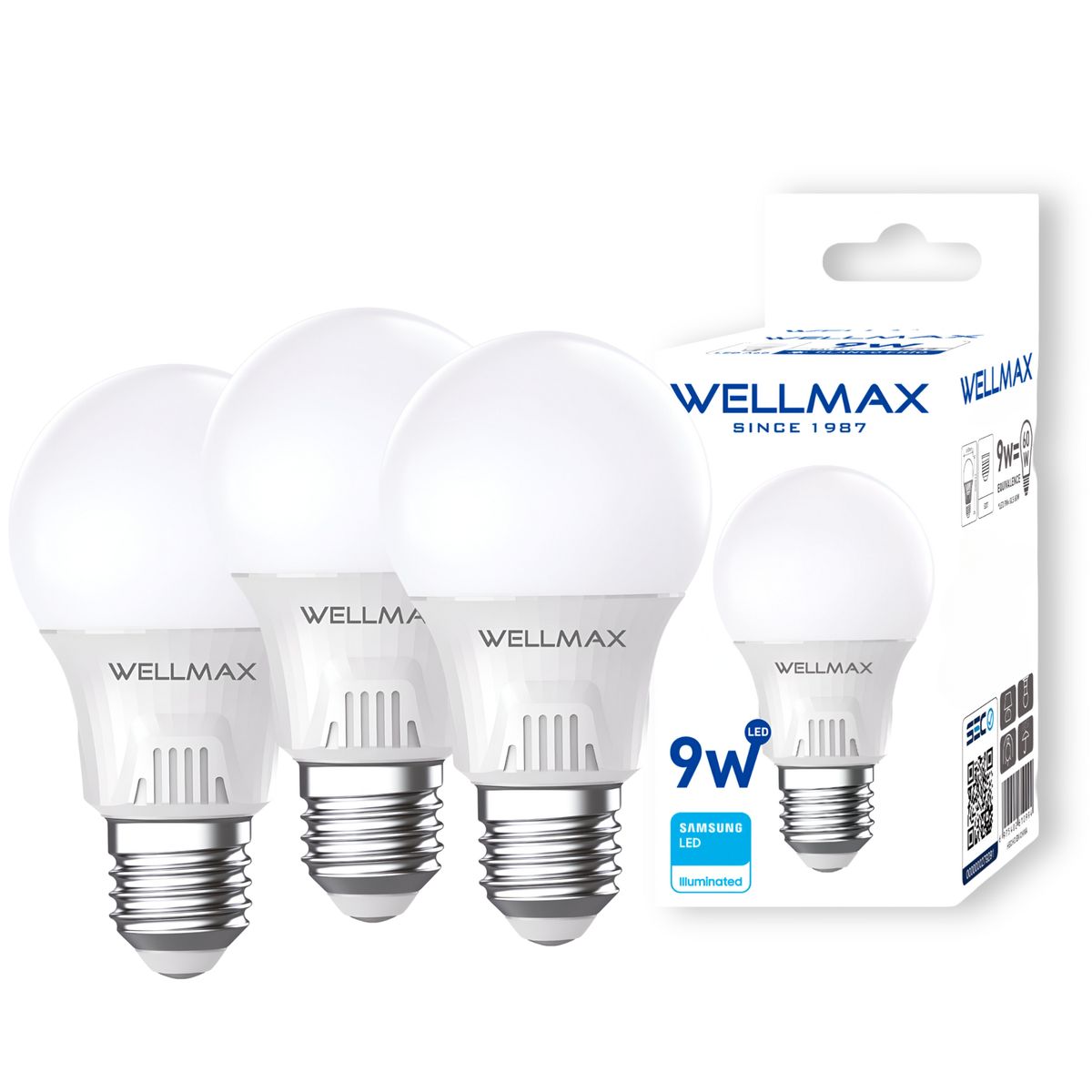 WELLMAX - Pack de 3 Ampolletas Wellmax E-27 9W Luz Fria Led Samsung