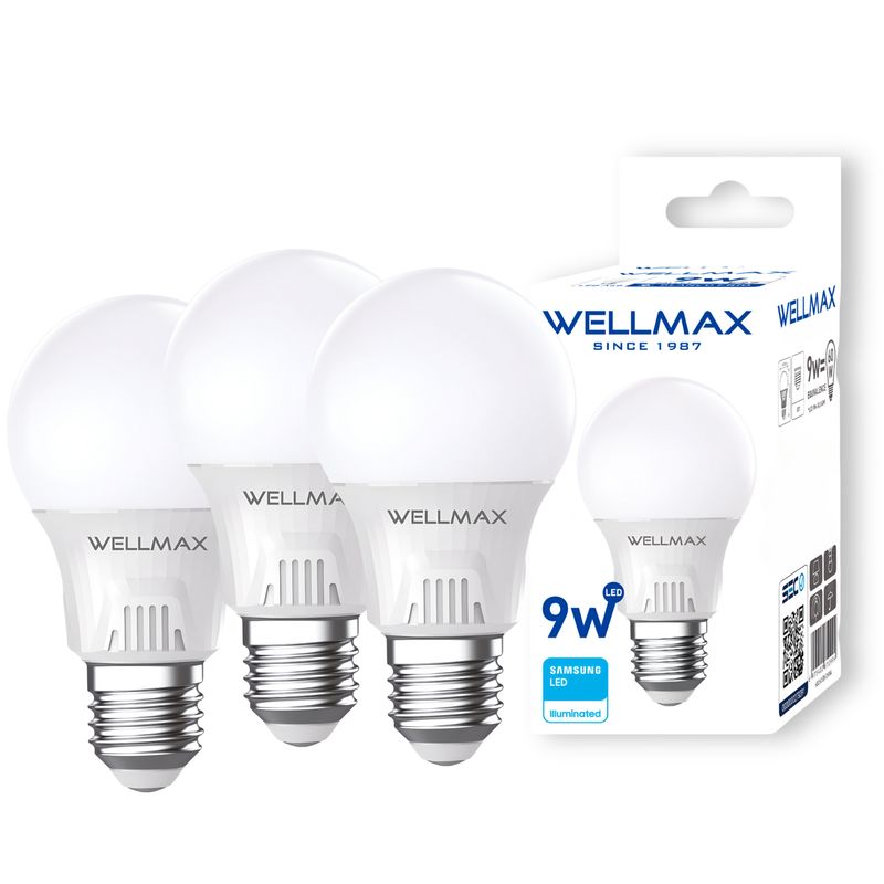 OEM - Pack de 3 Ampolletas Wellmax E-27 9W Luz Fria Led Samsung