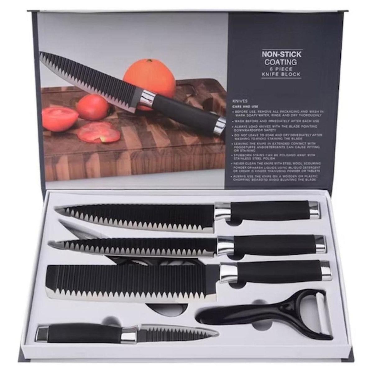 IMPORTCLICK - Set Cuchillo Acero Inoxidable 6 Piezas Antibacterial Negro - Negro