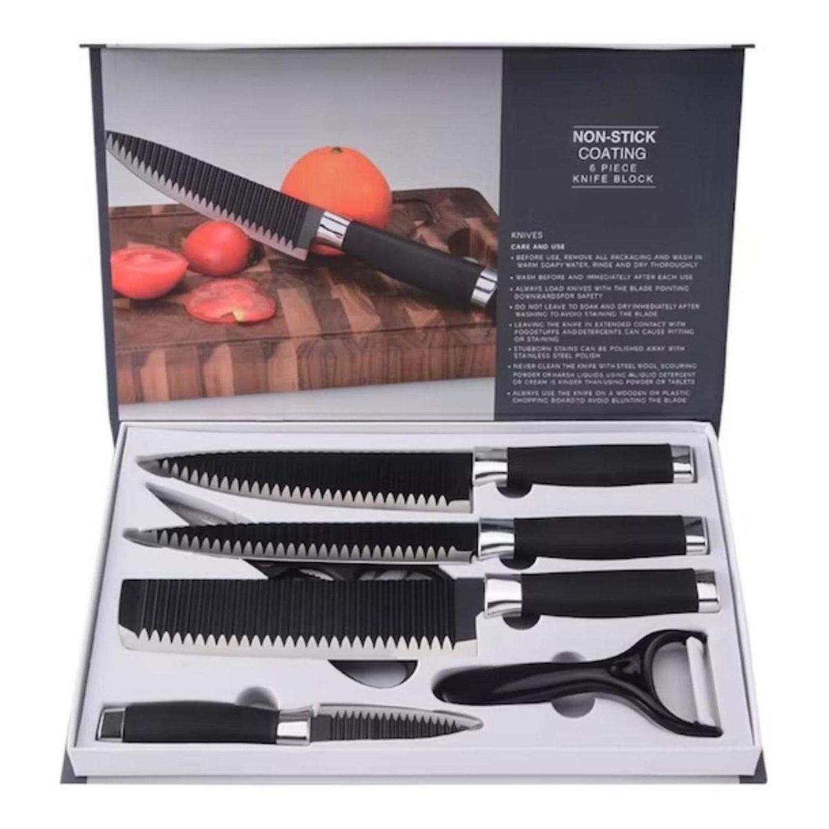 IMPORTCLICK - Set Cuchillo Acero Inoxidable 6 Piezas Antibacterial Negro - Negro
