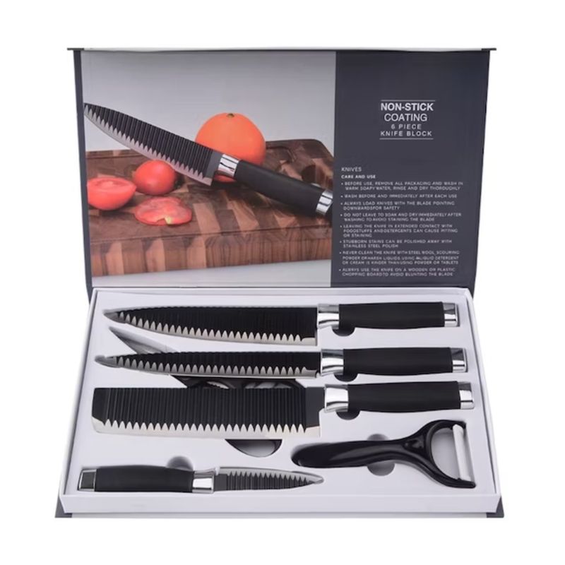 IMPORTCLICK - Set Cuchillo Acero Inoxidable 6 Piezas Antibacterial Negro - Negro