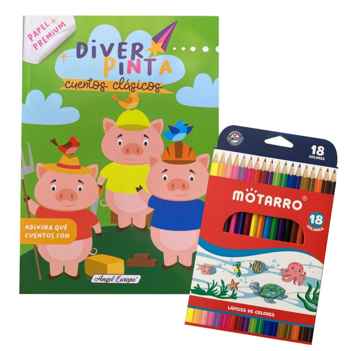 GENERICO - Libro para colorear - Diverpinta - Cuentos ClásicosPapel Premium +18 lápices