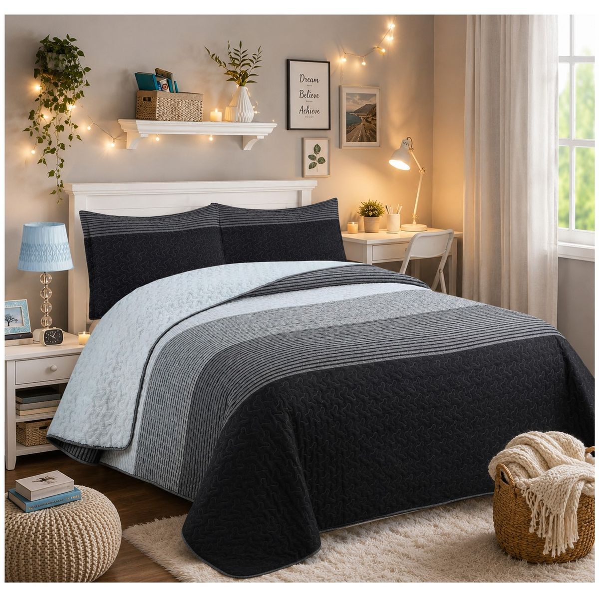COMPRAPO - Cubrecama Quilt Juvenil Sherpa 2 Pzas. Modelo Grafitos + 2 Fundas