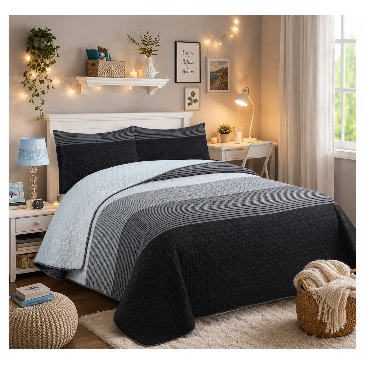 COMPRAPO - Cubrecama Quilt Juvenil Sherpa 2 Pzas. Modelo Grafitos + 2 Fundas