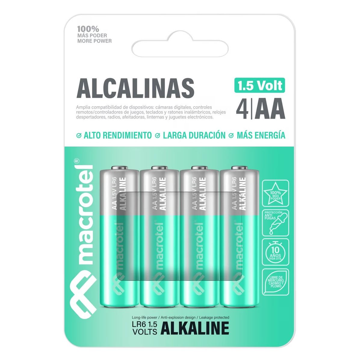 MACROTEL - Pack 4 Pilas AA Alcalinas Macrotel