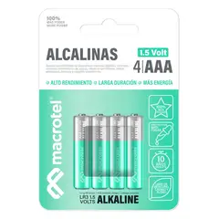 MACROTEL - Pack 4 Pilas AAA Alcalinas
