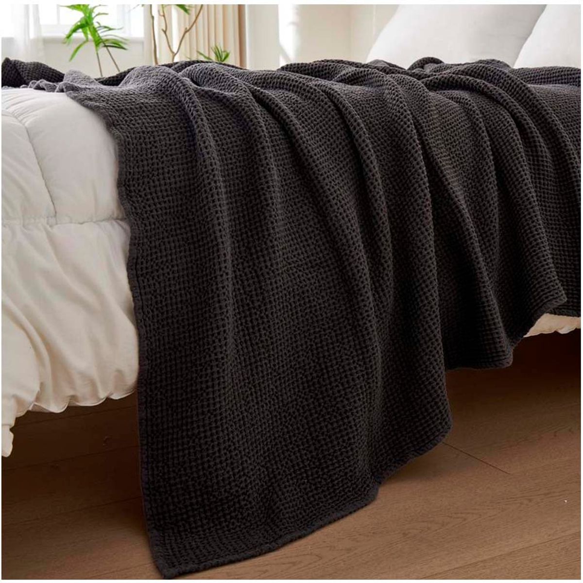 GENERICO - Manta De Algodon Gofre 205 X155cms Grafito.