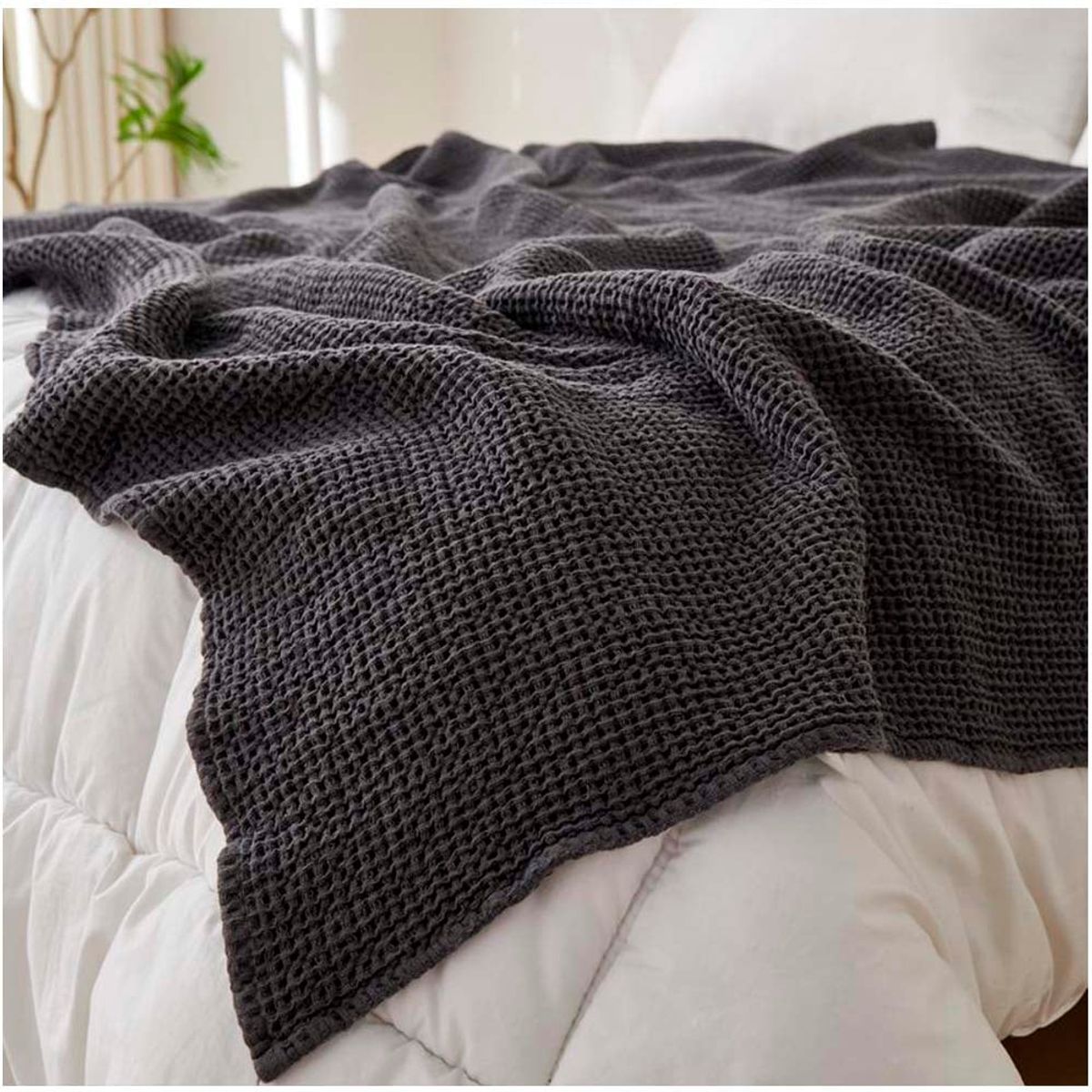 GENERICO - Manta De Algodon Gofre 205 X155cms Grafito.