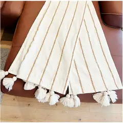 GENERICO - Manta De Lana con Borlas 205 X155cms Beige.