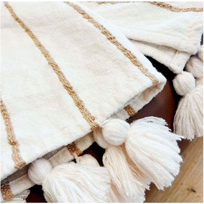 Imagen 2 del producto Manta De Lana con Borlas 205 X155cms Beige.