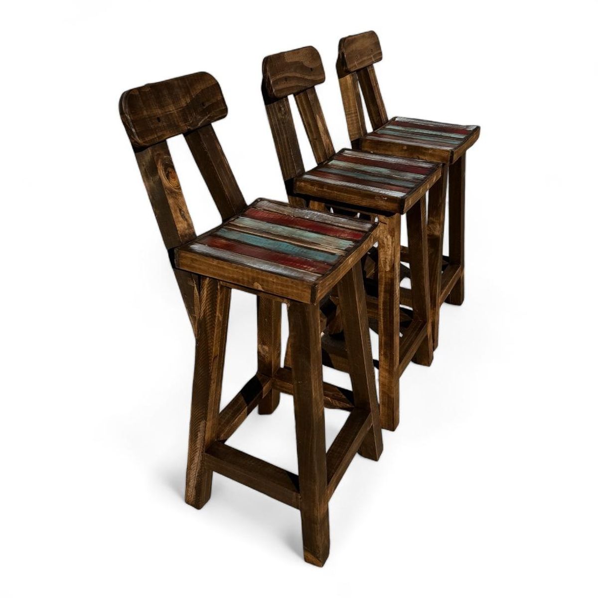 TAIKKEE - PACK DE TABURETE RUSTICO CON RESPALDO COLOR ROBLE Y COLORES VINTAGE