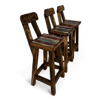 PACK DE TABURETE RUSTICO CON RESPALDO COLOR ROBLE Y COLORES VINTAGE