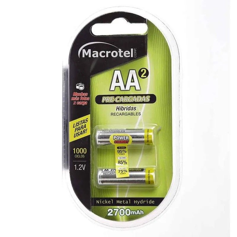 MACROTEL - Pack 2 Pilas Recargables AA Macrotel 2700ma