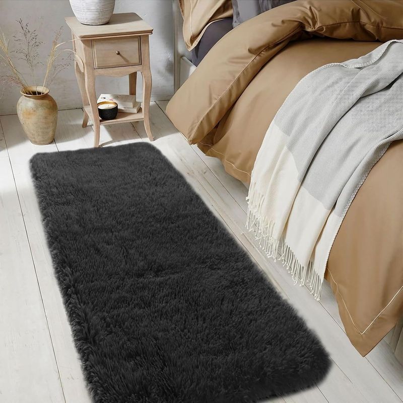 GENERICO - Alfombra Peluda Bajada De Cama Pasillera 50x190cm Negro