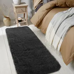GENERICO - Alfombra Peluda Bajada De Cama Pasillera 50x190cm Negro