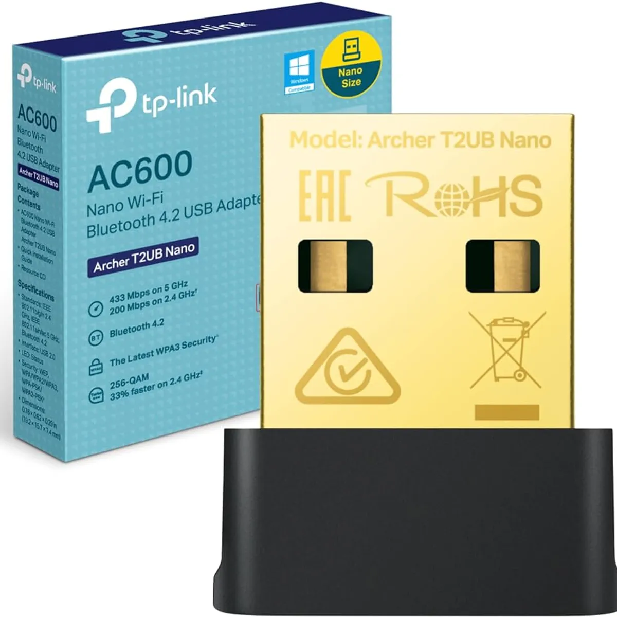 TP LINK - Adaptador USB AC600 Nano Wi-Fi Con Bluetooth 4.2 TP-LINK Archer T2UB