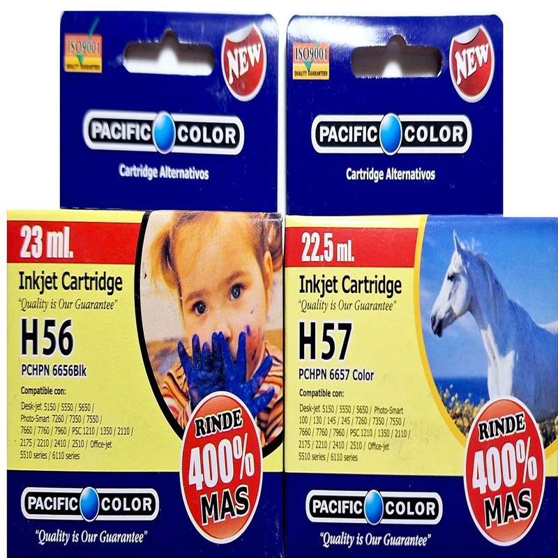 PACIFIC COLOR - Pack de Tinta Alternativa para HP XL 56 57