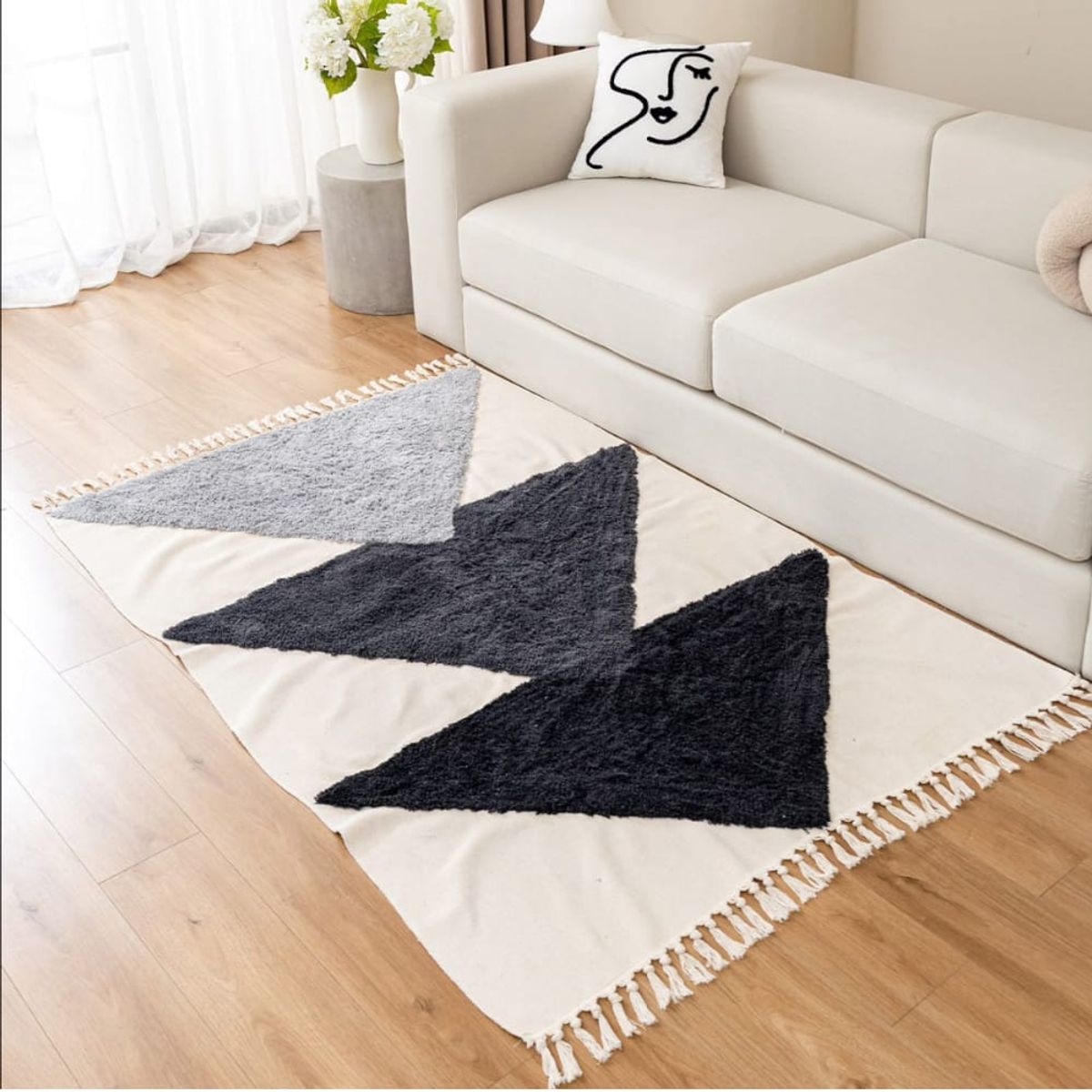 GENERICO - Alfombra Estilo Nórdico Bohemio Con Flecos 120x180 cm.