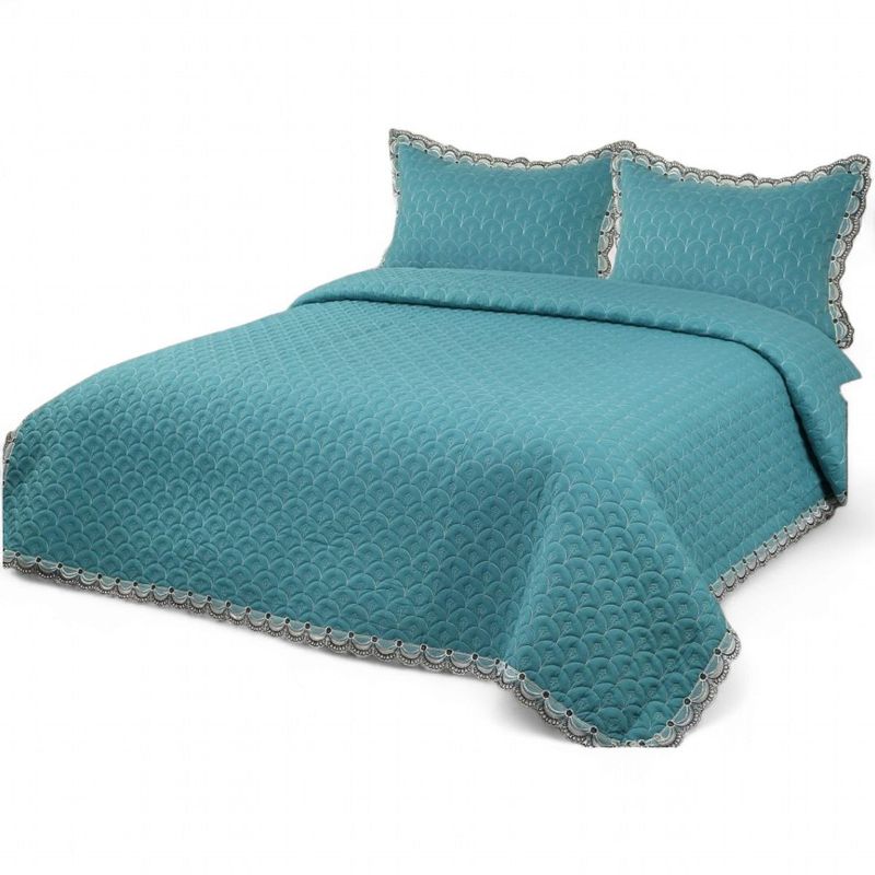 GENERICO - Quilt Bordado Cobertor De Verano 2 Plazas Color Turquesa