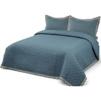 Quilt Bordado Cobertor De Verano 2 Plazas Color Azul Petroleo