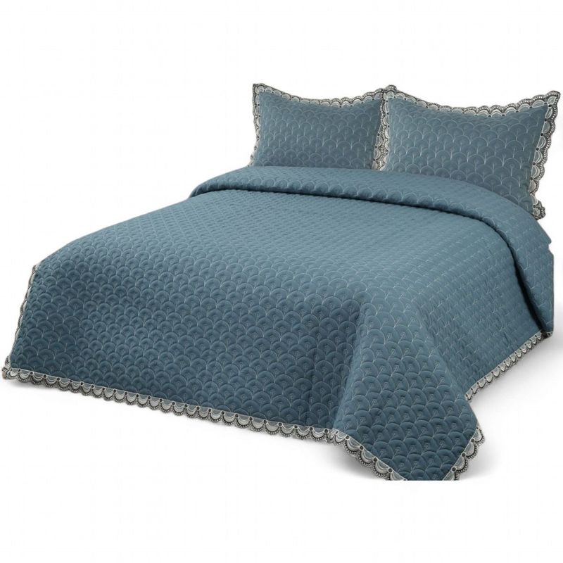 GENERICO - Quilt Bordado Cobertor De Verano 2 Plazas Color Azul Petroleo