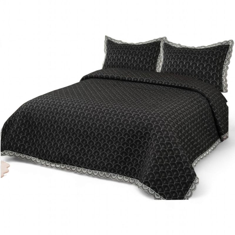 GENERICO - Quilt Bordado Cobertor De Verano 2 Plazas Color Negro