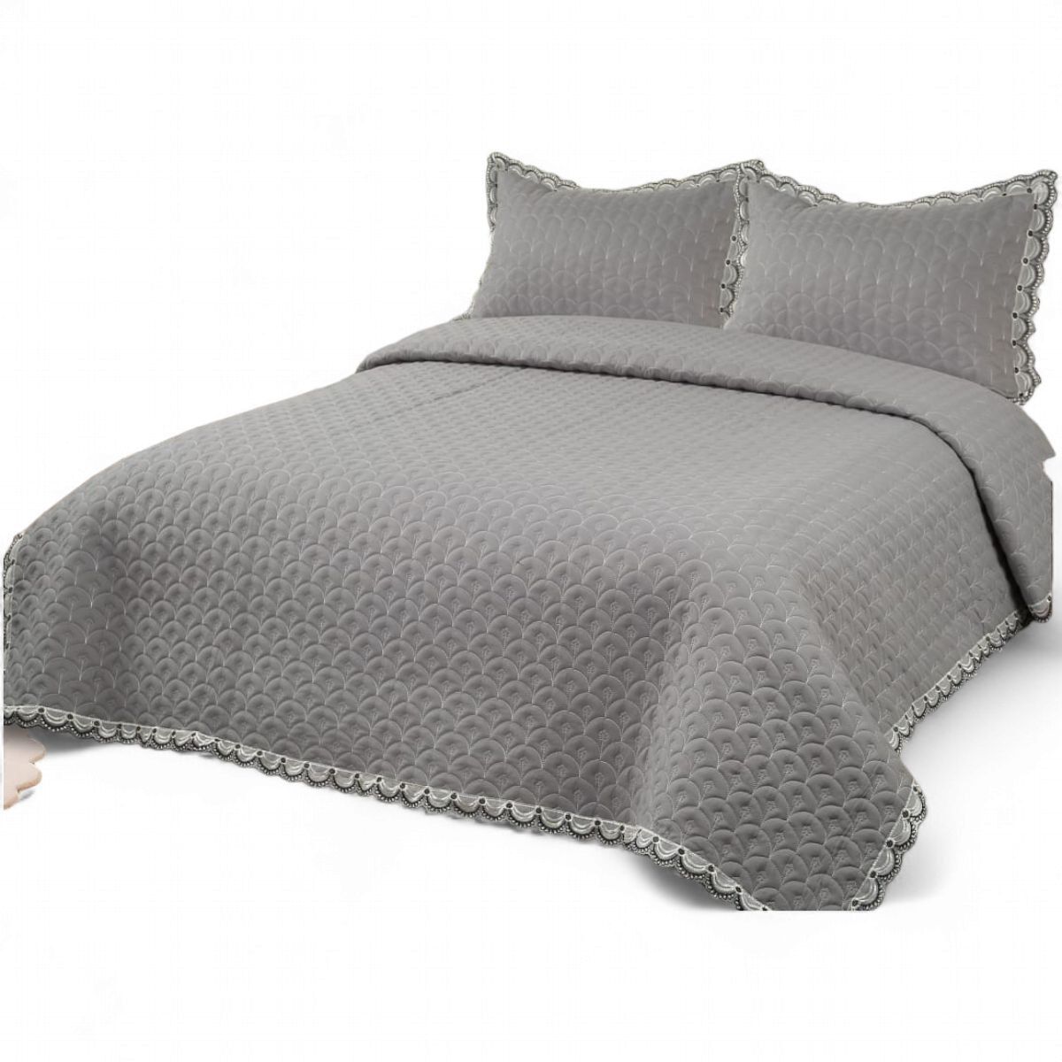 GENERICO - Quilt Bordado Cobertor De Verano 2 Plazas Color Gris