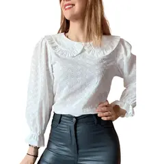 ME MATO TIENDA - Blusa blanca algodon mujer cuello bobo tienda Me Mato