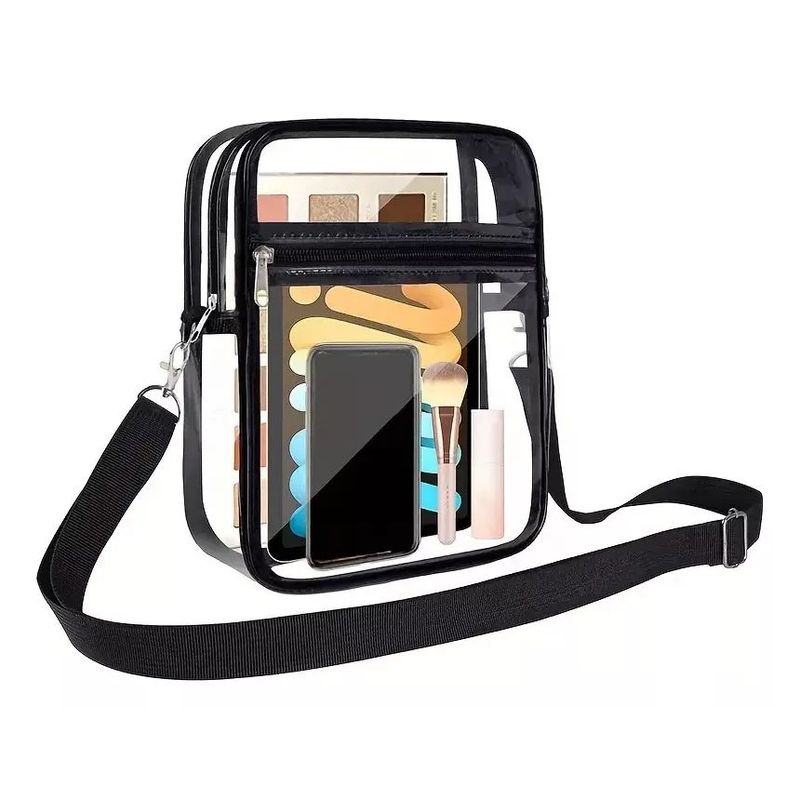 KUANGYE - Cartera Bolso Transparente Negro Largo Ajustable Nuevo