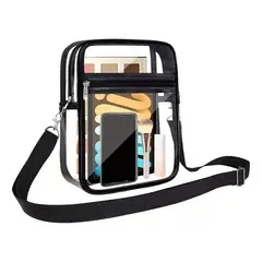 KUANGYE - Cartera Bolso Transparente Negro Largo Ajustable Nuevo