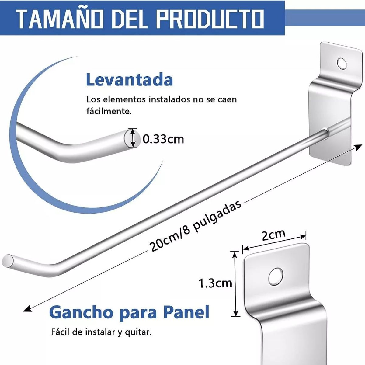 KUANGYE - Pack 50 Ganchos Gancheras Panel Ranurado 20 Cm Exhibidor