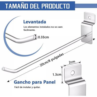 Imagen 2 del producto Pack 50 Ganchos Gancheras Panel Ranurado 20 Cm Exhibidor