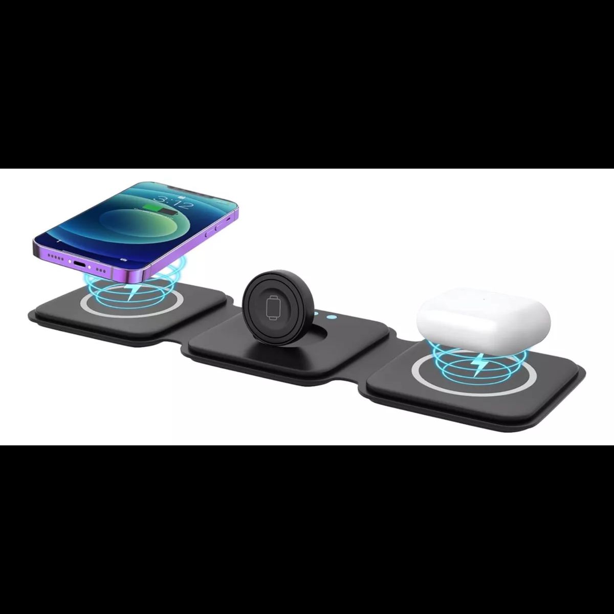 GENERICO - Estacion Carga para Apple Watch compatible iPhone Galaxy Plegabl Negro