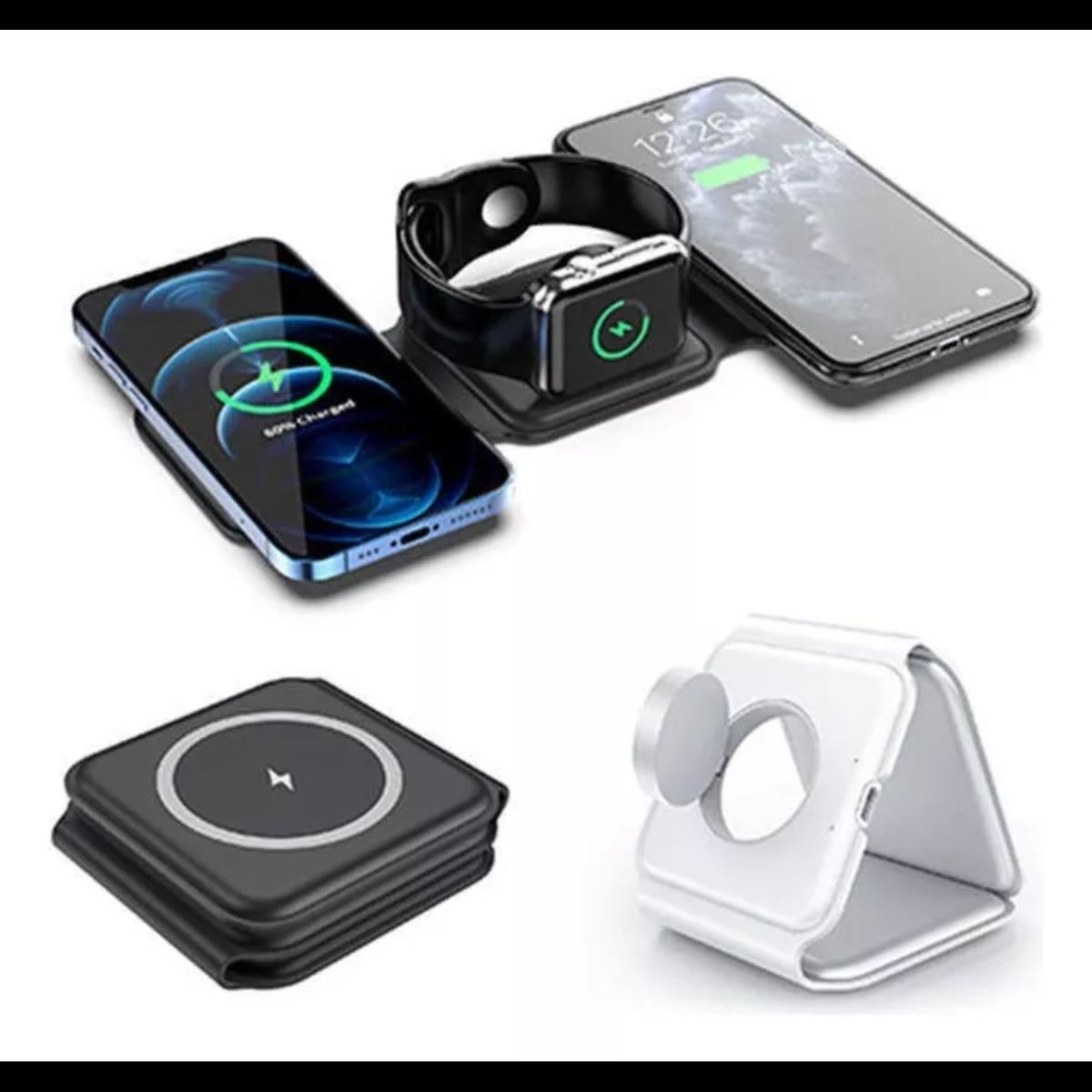 GENERICO - Estacion Carga para Apple Watch compatible iPhone Galaxy Plegabl Negro